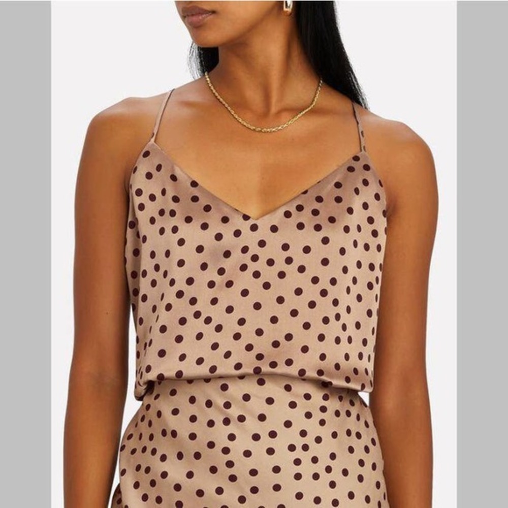 L'AGENCE Size XS Womens Kylee Silk Polka Dot Racerback Camisole Tank Top Mocha